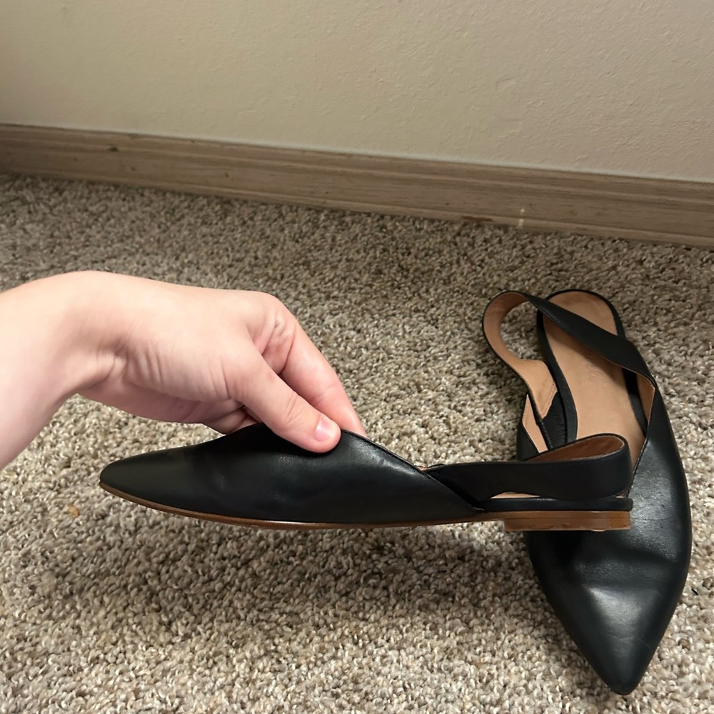 Madewell The Ava Slingback Flat Leather Black Size 7 Women's Business Travel Tan - Picture 9 of 11
